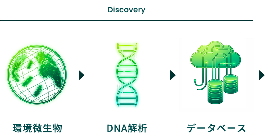 環境微生物→DNA解析→データベース